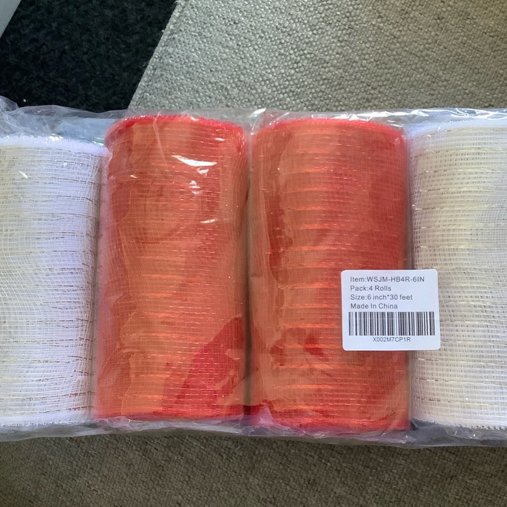 4 Pack Red and White Deco Mesh great for decorating